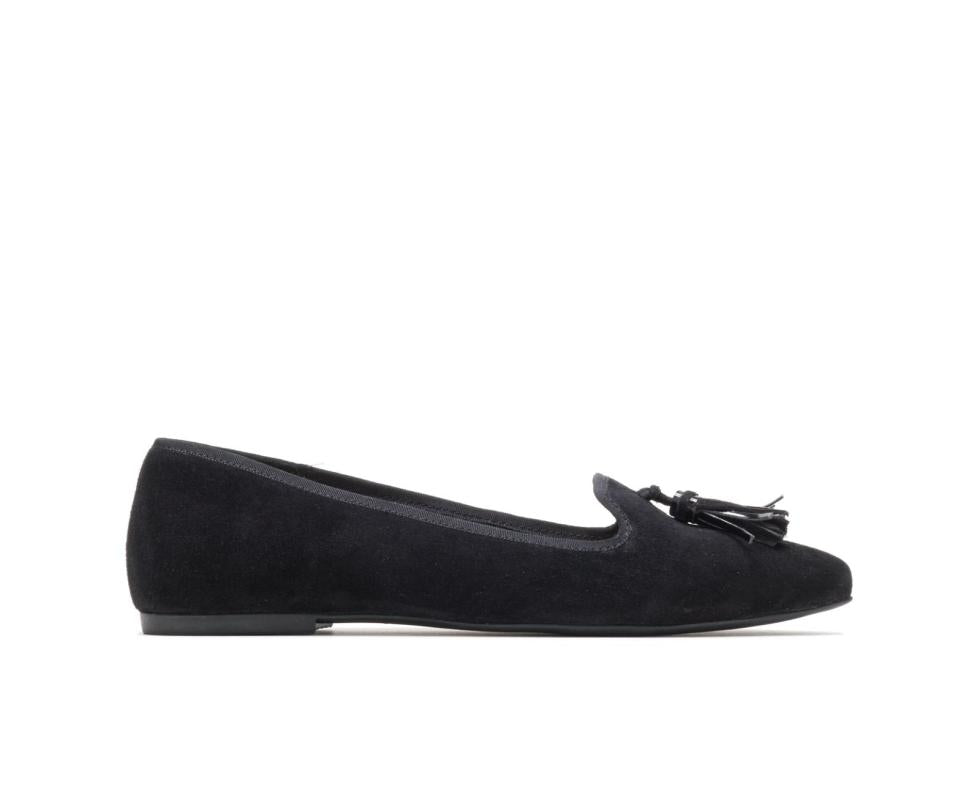 Hush Puppies Sadie Tassel Slip-On Black Suede | Women Flats & Slip-Ons