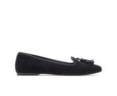 Hush Puppies Sadie Tassel Slip-On Black Suede | Women Flats & Slip-Ons