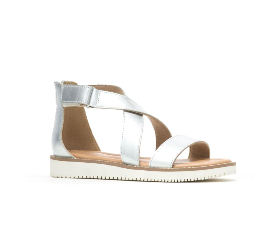 Hush Puppies Briard X Back Zip Silver Metallic Leather | Women Sandals