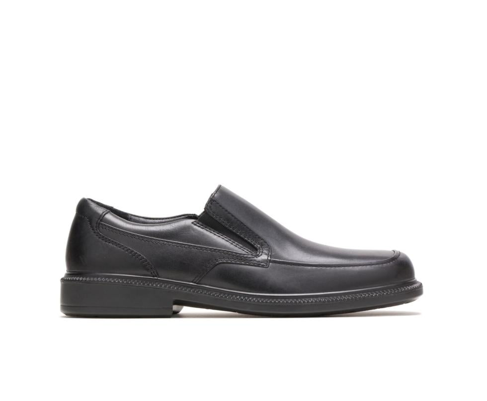 Hush Puppies Leverage Black Leather | Men Slip-Ons