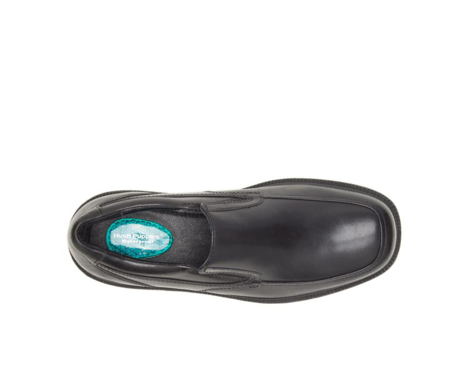 Hush Puppies Leverage Black Leather | Men Slip-Ons