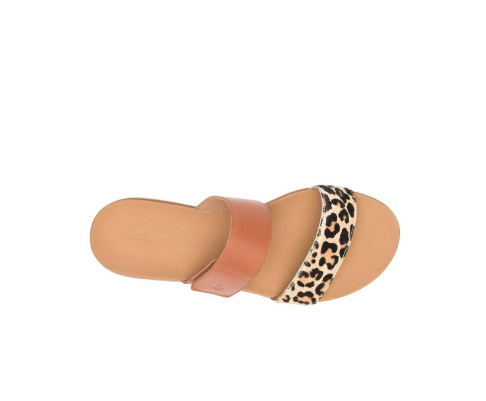 Hush Puppies Lilly 2 Band Slide Amber Brownleopard Leather | Women Sandals