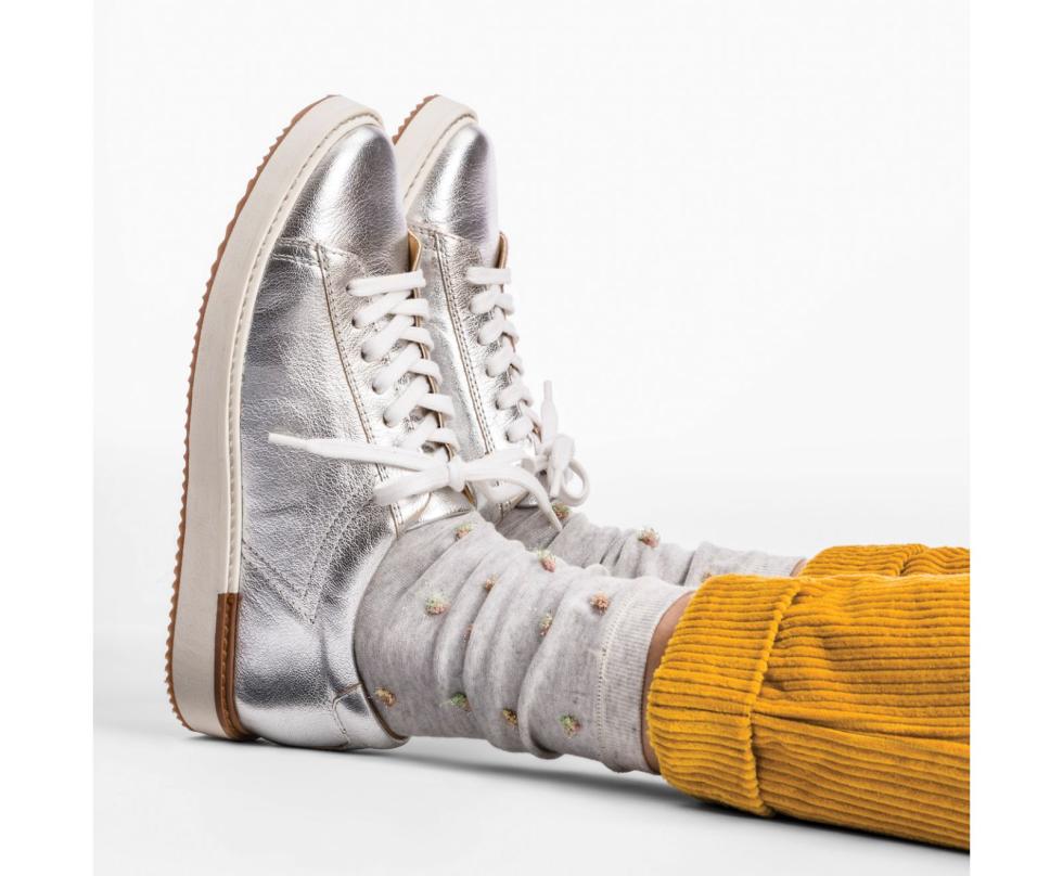 Hush Puppies Sabine Sneaker Silver Metallic Leather | Women Sneakers