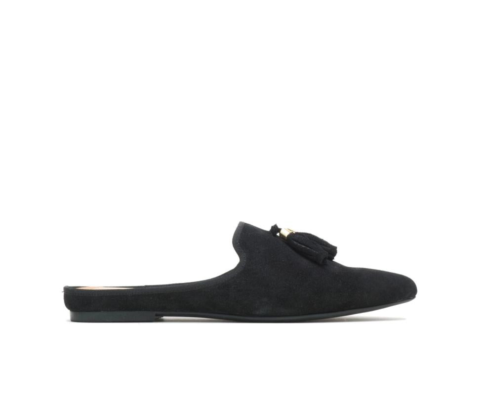 Hush Puppies Sadie Tassel Mule Black Suede | Women Flats &amp; Slip-Ons