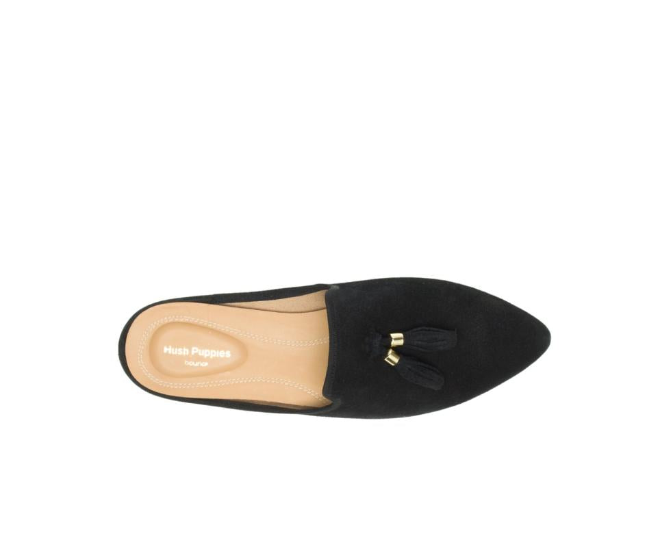Hush Puppies Sadie Tassel Mule Black Suede | Women Flats &amp; Slip-Ons